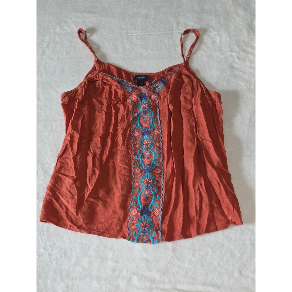 Daytrip Burnt Orange Boho Embroidered Cami Tank Top Womens Small Y2K Hippie